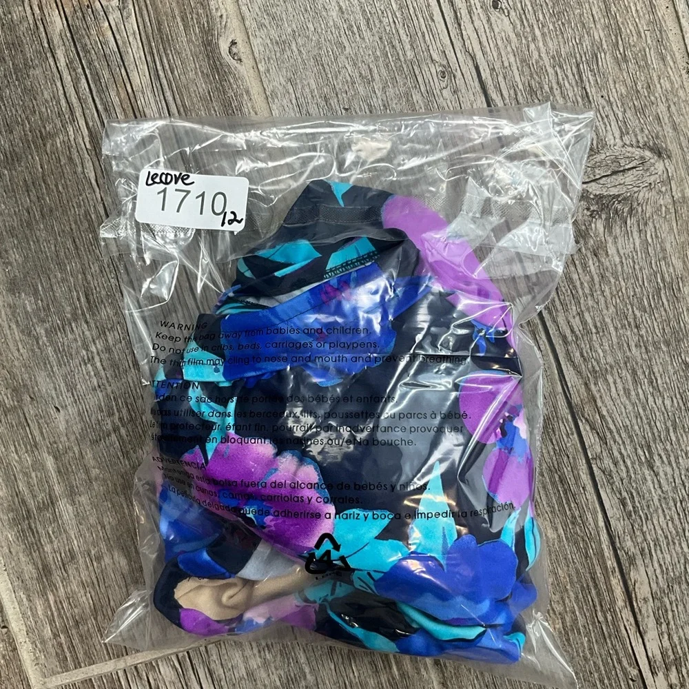 La Cove Swimsuit Floral Ruched‎ Front Purple Blue Black Size 12